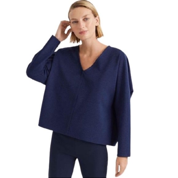 Club Monaco Cocoon V Neck Thick Knit Sweater Top in Tricot Blue Size Large (L) - Picture 1 of 6